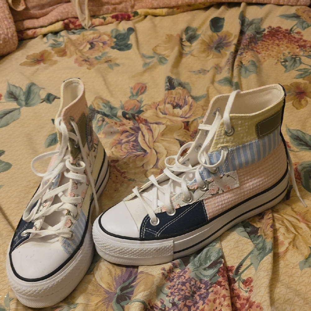 Patchwork High-Top Platform Sneakers In Navy, Pin… - image 1